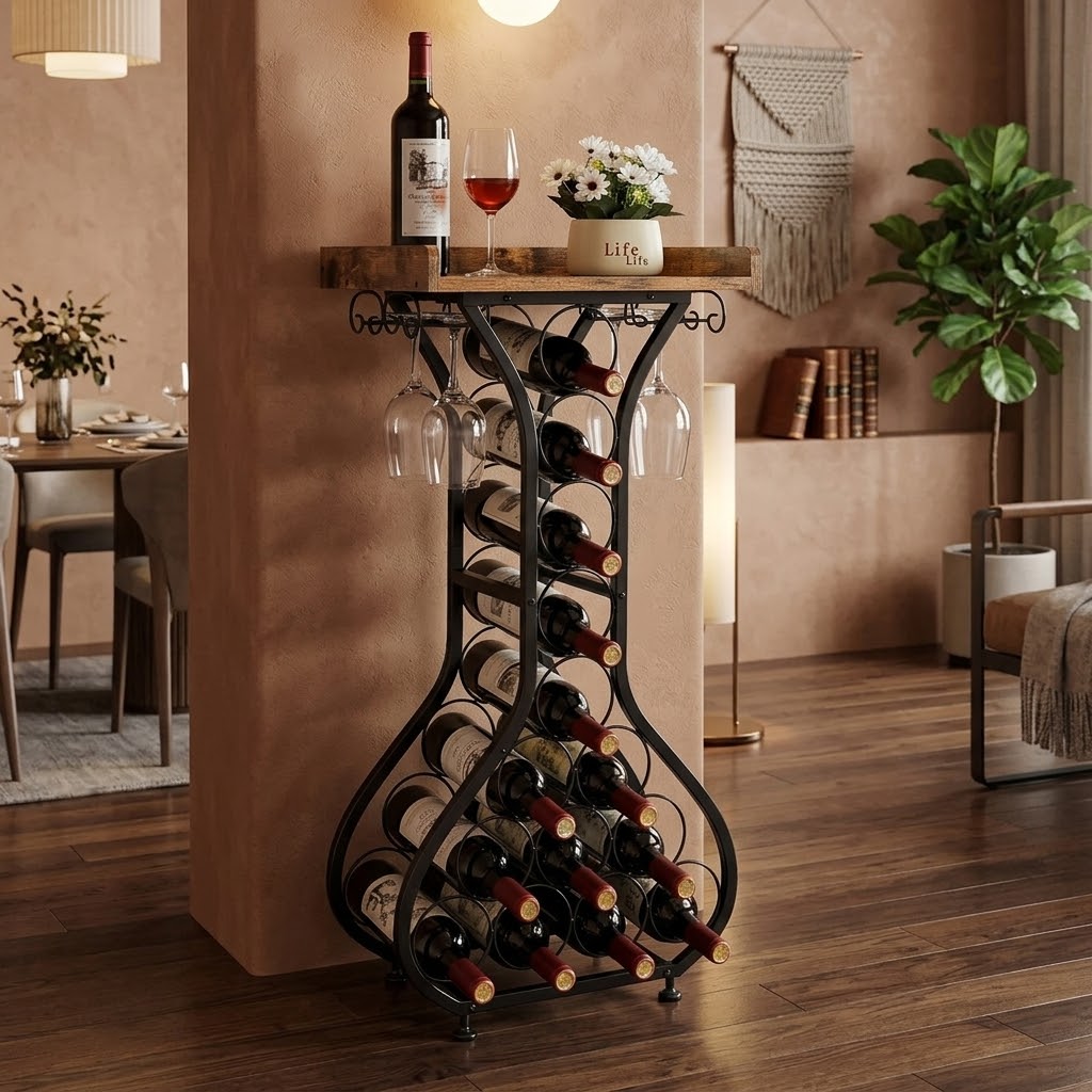 Le Guéridon du Sommelier, mini bar sur pied avec porte-verres et casier à bouteilles - Cave & Comptoir
