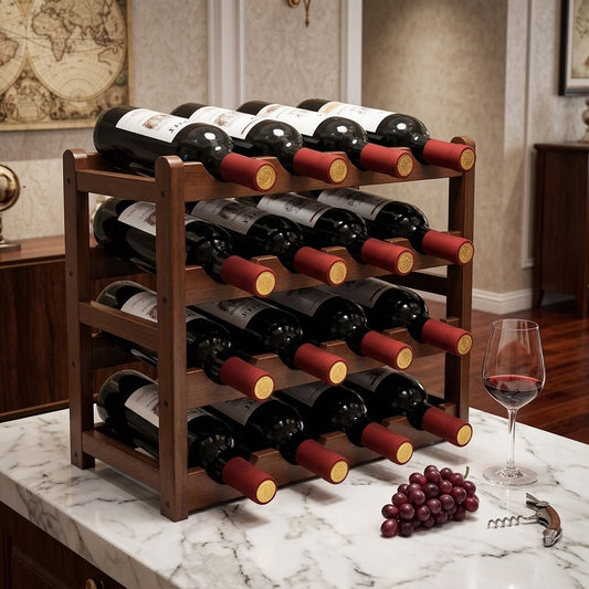 La Colonne du Sommelier, présentoir en bois brut quatre niveaux style rétro - Cave & Comptoir