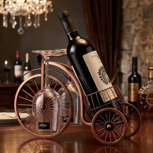 Le Tricycle Vendangeur, présentoir à bouteille en métal rétro forme tricycle - Cave & Comptoir