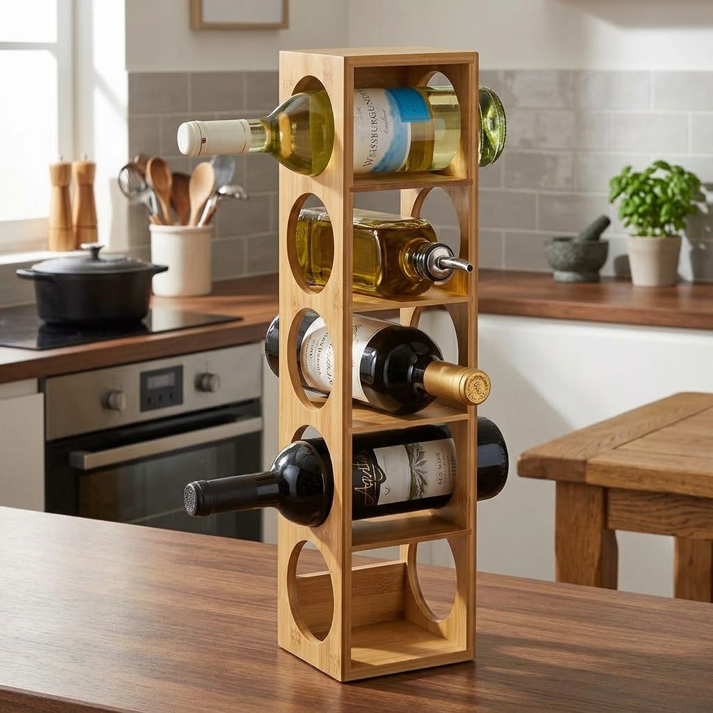Le Mini Pilier, casier à vin cinq bouteilles en bambou - Cave & Comptoir