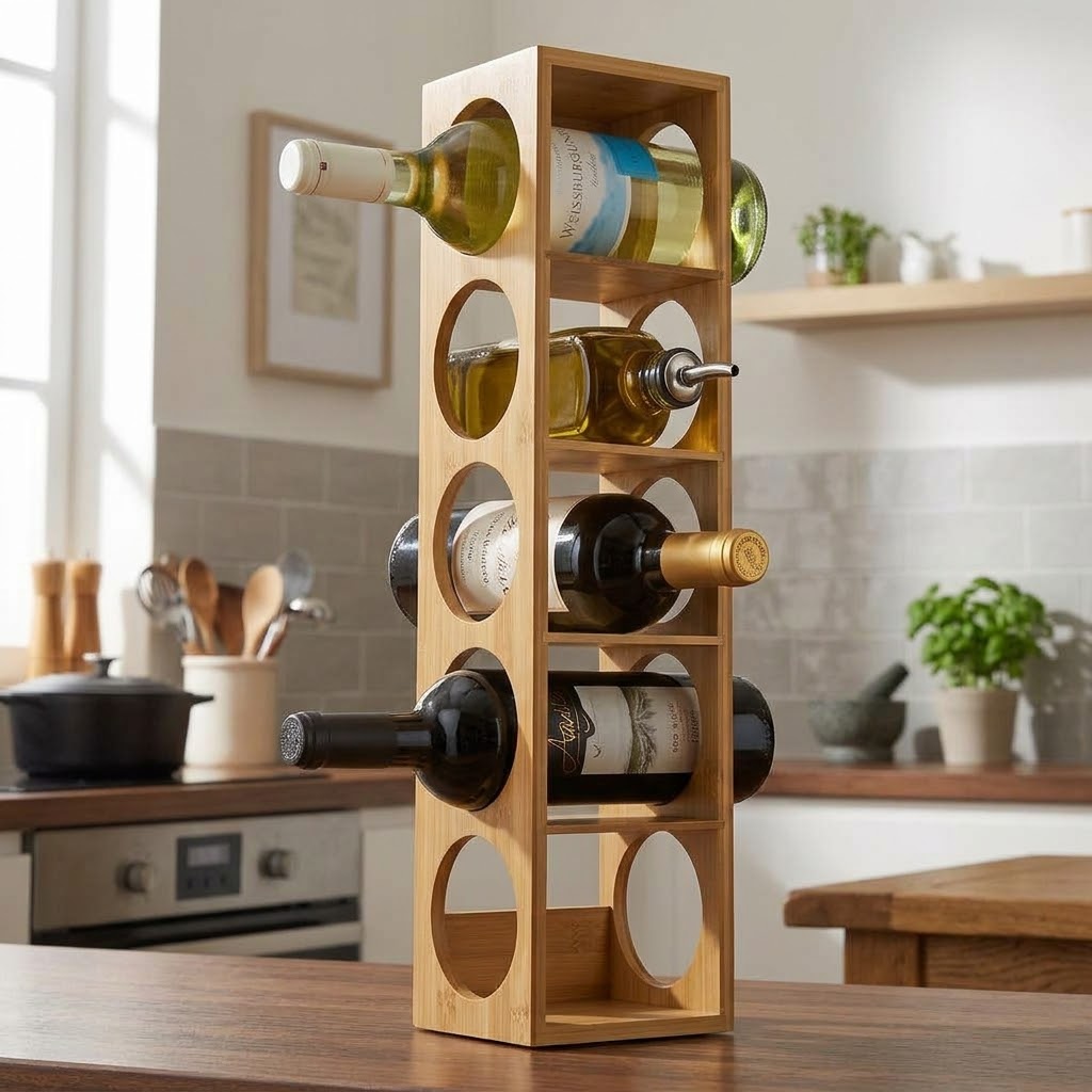 Le Mini Pilier, casier à vin cinq bouteilles en bambou, photo 2