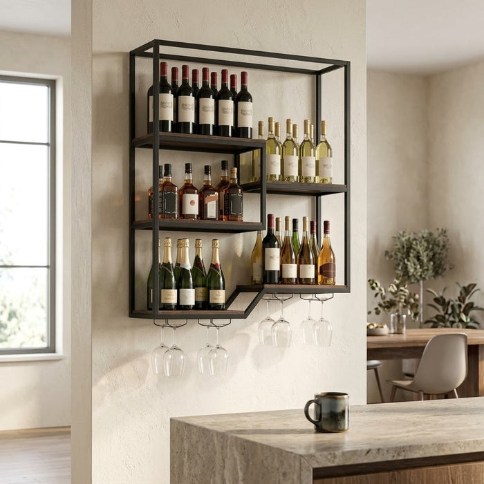 Le Bar Mural, étagère murale six niveaux pour bouteilles et verres - Cave & Comptoir