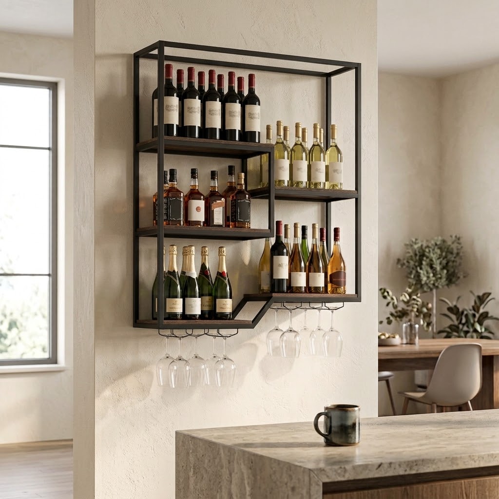 Le Bar Mural, étagère murale six niveaux pour bouteilles et verres, photo 2