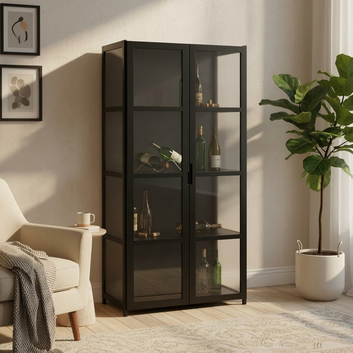 L'Écrin, vitrine haute à portes coulissantes, quatre étagères - Cave & Comptoir