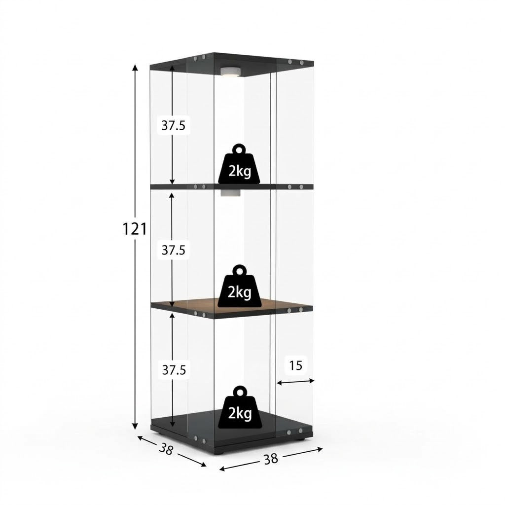 La Tournette, vitrine rotative LED trois niveaux, schéma des dimensions