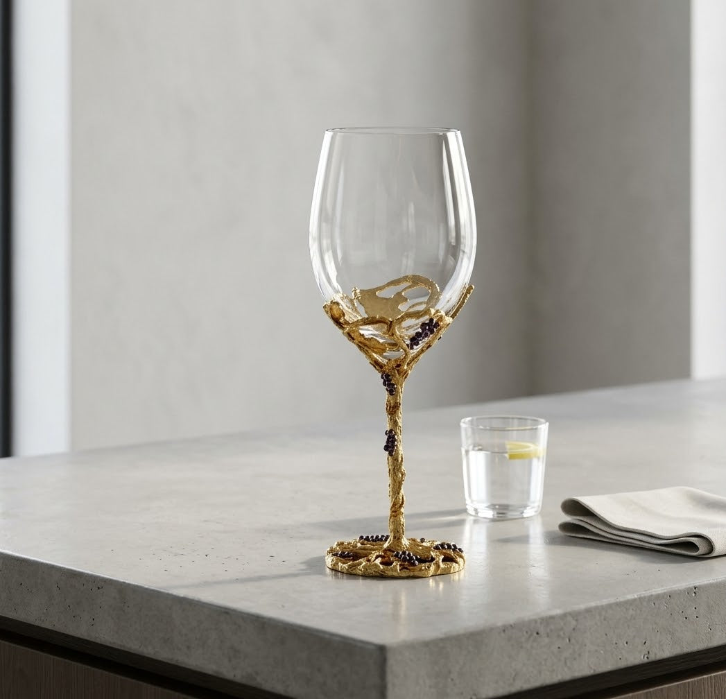 Le Verre Émaillé, verre à vin au pied doré - Cave & Comptoir