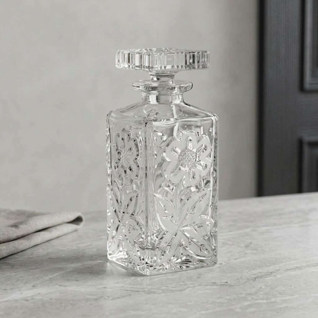 La Fleurie, carafe carrée à décor floral - Cave & Comptoir