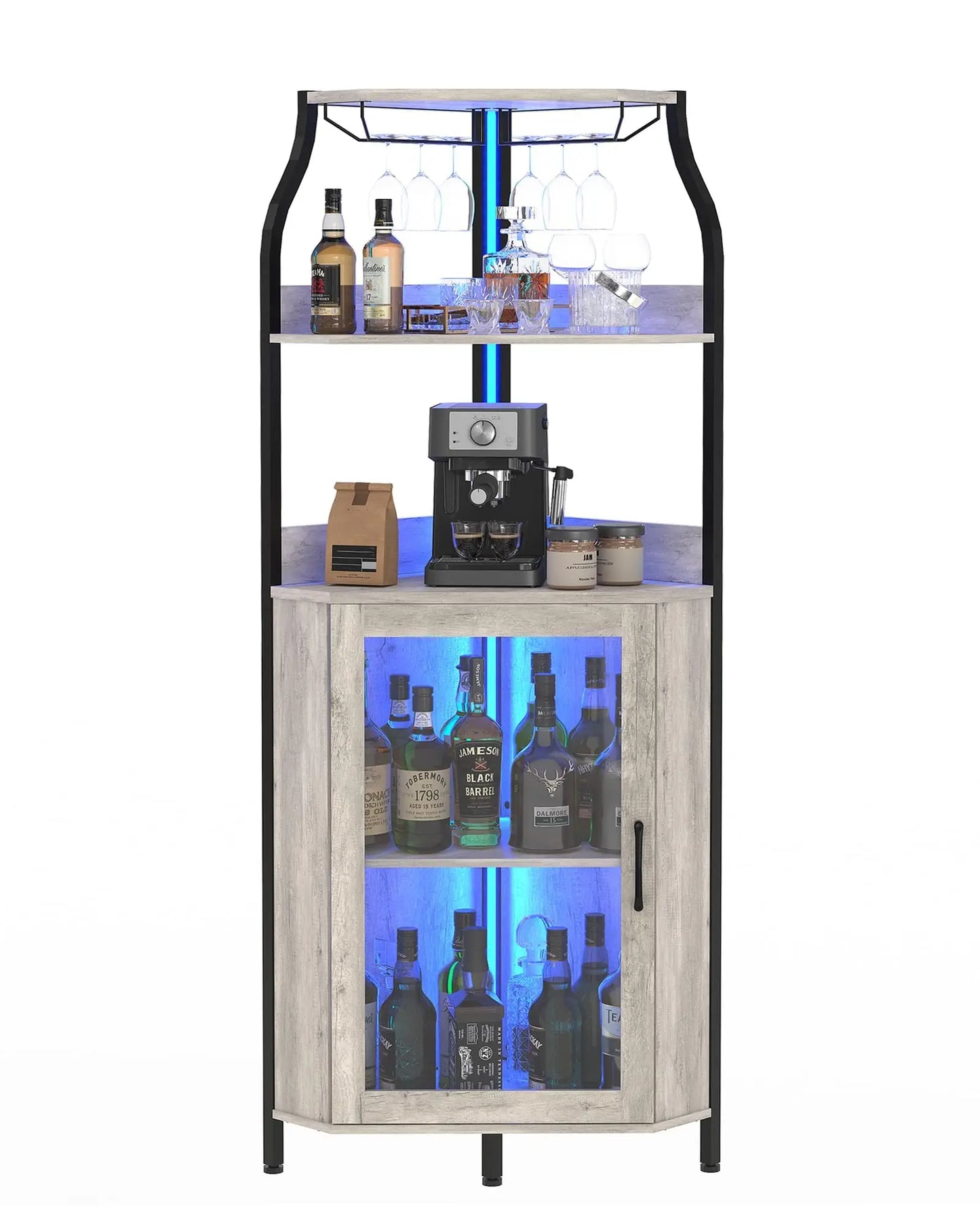 Le Sanctuaire d'Angle, meuble bar d'angle, détail de la prise électrique intégrée