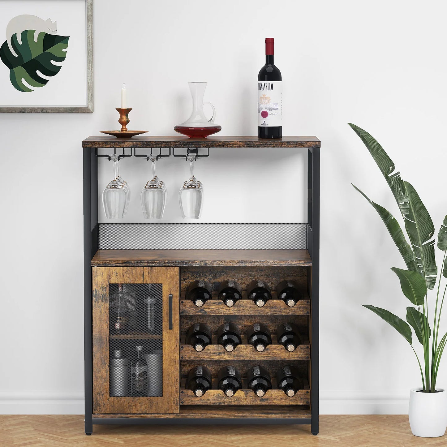 La Première Voûte, buffet bar en bois, plateau de service et tablette ouverte