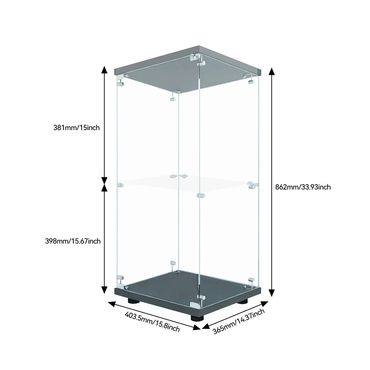 Le Cabinet, vitrine deux niveaux pour bouteilles et verres, schéma des dimensions