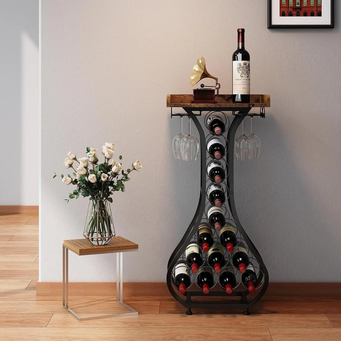 Le Guéridon du Sommelier, mini bar sur pied, détail du casier à bouteilles