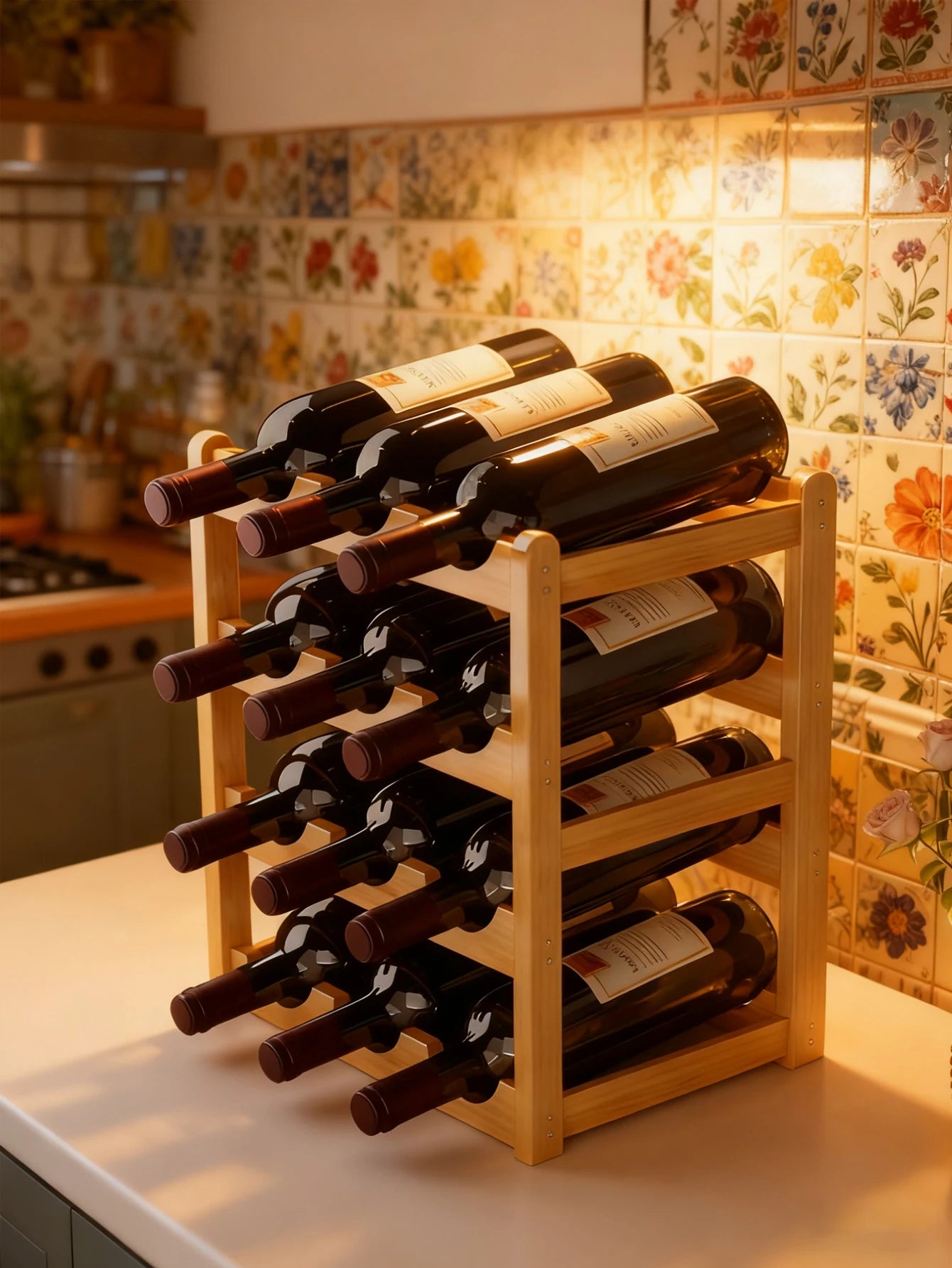 Le Casier des Quatre Travées, casier à bouteilles en bois naturel quatre niveaux - Cave & Comptoir